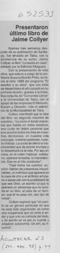Presentaron último libro de Jaime Collyer  [artículo]