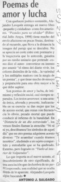 Poemas de amor y lucha  [artículo] Antonio J. Salgado