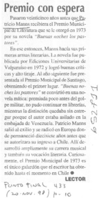 Premio con espera  [artículo] Lector