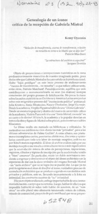 Genealogía de un ícono, crítica de la recepción de Gabriela Mistral  [artículo] Kemy Oyarzún