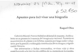 Apuntes para (re)visar una biografía  [artículo] Raquel Olea