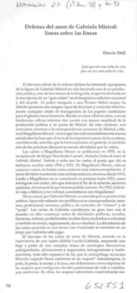 Defensa del amor de Gabriela Mistral, líneas sobre las líneas  [artículo] Darcie Doll