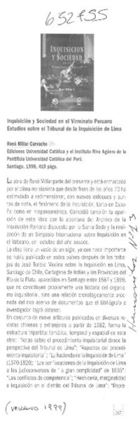 Inquisición y sociedad en el virreinato peruano  [artículo] Isabel Cruz de Amenábar