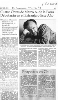 Cuatro obras de Marco A. de la Parra debutarán en el extranjero este año  [artículo]