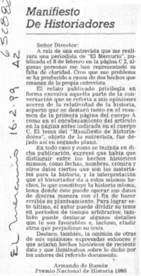 Manifiesto de historiadores  [artículo] Armando de Ramón