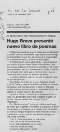 Hugo Bravo presentó nuevo libro de poemas  [artículo]