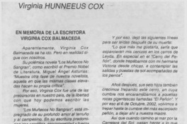 En memoria de la escritora Virginia Cox Balmaceda  [artículo] Virginia Huneeus