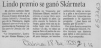 Lindo premio se ganó Skármeta  [artículo]