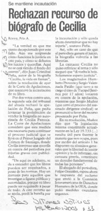 Rechazan recurso de biógrafo de Cecilia  [artículo] Rommel Piña A.