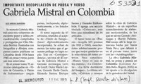 Gabriela Mistral en Colombia  [artículo] Luis Vargas Saavedra