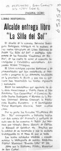 Alcalde entrega libro "La silla del sol"  [artículo]