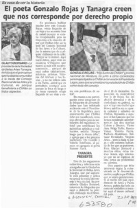 El poeta Gonzalo Rojas y Tanagra creen que nos corresponde por derecho propio  [artículo]
