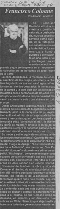 Francisco Coloane  [artículo] Antonio Horvath K.
