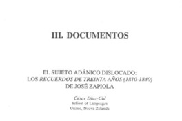 El sujeto adánico dislocado, los Recuerdos de treinta años (1810-1840) de José Zapiola