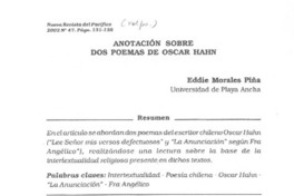 Anotación sobre dos poemas de Oscar Hahn  [artículo] Eddie Morales Piña