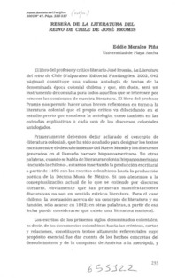 Reseña de La literatura del reino de Chile de José Promis  [artículo] Eddie Morales Piña