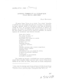 Antonia Torres en la ciudad que viaja hacia adentro  [artículo] Óscar Barrientos
