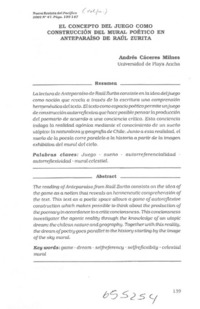 El concepto del juego como construcción del mural poético en Anteparaíso de Raúl Zurita  [artículo] Andrés Cáceres Milnes