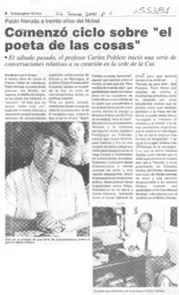 Comenzó ciclo sobre "el poeta de las cosas"  [artículo] María Loreto Correa