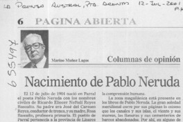 Nacimiento de Pablo Neruda  [artículo] Marino Muñoz Lagos.