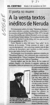 A la venta textos inéditos de Neruda  [artículo]