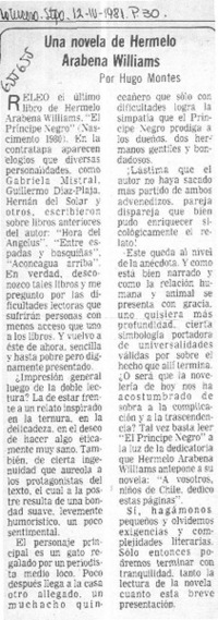 Una novela de Hermelo Arabena Williams:  [artículo] Hugo Montes.