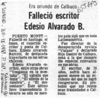 Falleció escritor Edesio Alvarado B.  [artículo]