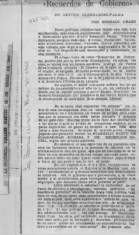 "Recuerdos de Gobierno"  [artículo] Gonzalo Drago.