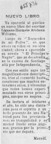 Nuevo libro.  [artículo] Macodi.