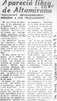 Apareció libro de Altamirano.  [artículo]