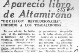 Apareció libro de Altamirano.  [artículo]
