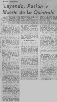 Leyenda, pasión y muerte de La Quintrala."  [artículo] P. V.