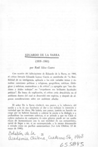 Eduardo de la Barra.  [artículo] Raúl Silva Castro.