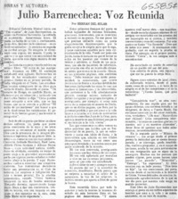 Julio Barrenechea, voz reunida.  [artículo] Hernán del Solar.