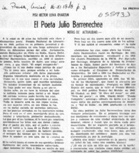 El poeta Julio Barrenechea.  [artículo] Héctor Leiva Oyarzún.
