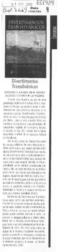 Divertimentos transilvánicos.  [artículo] A. B.