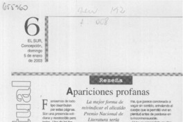Apariciones profanas  [artículo] Luis López Aliaga Roncagliolo.