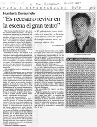 "Es necesario revivir en la escena el gran teatro".  [artículo] Paulina Pérez Diez.