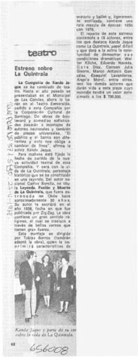 Estreno sobre La Quintrala.  [artículo]