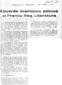 Eduardo Aramburú obtuvo el Premio Reg. Literatura.  [artículo]