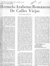 Hermelo Arabena, Romances de calles viejas  [artículo] Hernán del Solar.