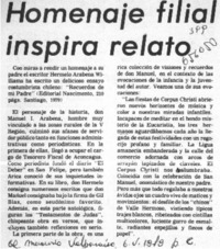 Homenaje filial inspira relato.  [artículo]