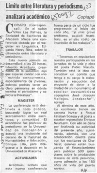 Límite entre literatura y periodismo analizará académico.  [artículo]