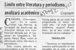 Límite entre literatura y periodismo analizará académico.  [artículo]