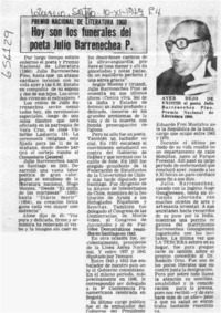 Hoy son los funerales del poeta Julio Barrenechea P.  [artículo]