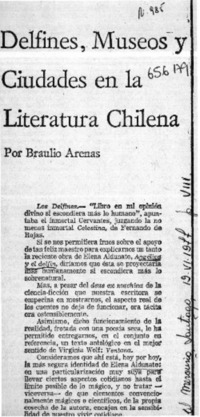 Delfines, museos y ciudades en la literatura chilena  [artículo] Braulio Arenas.