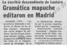 Gramática mapuche editaron en Madrid.