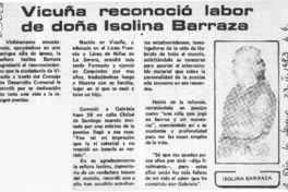 Vicuña reconoció labor de doña Isolina Barraza.  [artículo]