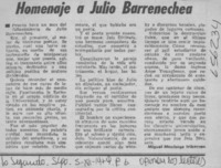 Homenaje a Julio Barrenechea.  [artículo] Miguel Munizaga Iribarren.