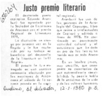 Justo premio literario.  [artículo]
